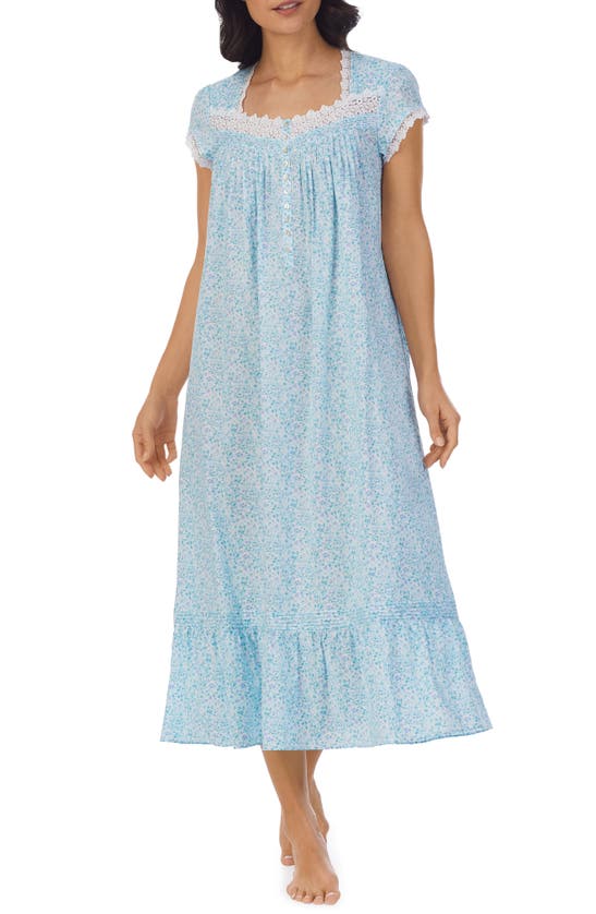Eileen West Lace-trimmed Cotton Ballet-length Nightgown In White Ditsy