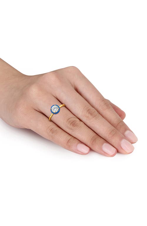 Delmar Lab-created Moissanite & Enamel Ring In Blue/gold