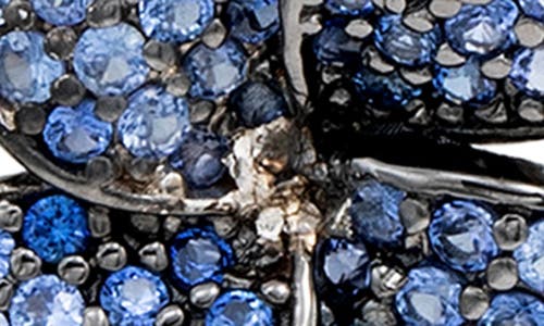 Suzy Levian Blue Sapphire And Diamond Accent In Black Sterling Silver Abstract Flower Pendant In Metallic
