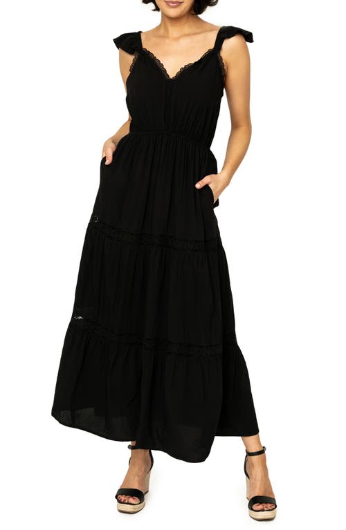 Lace Detail Midi Dress in Black
