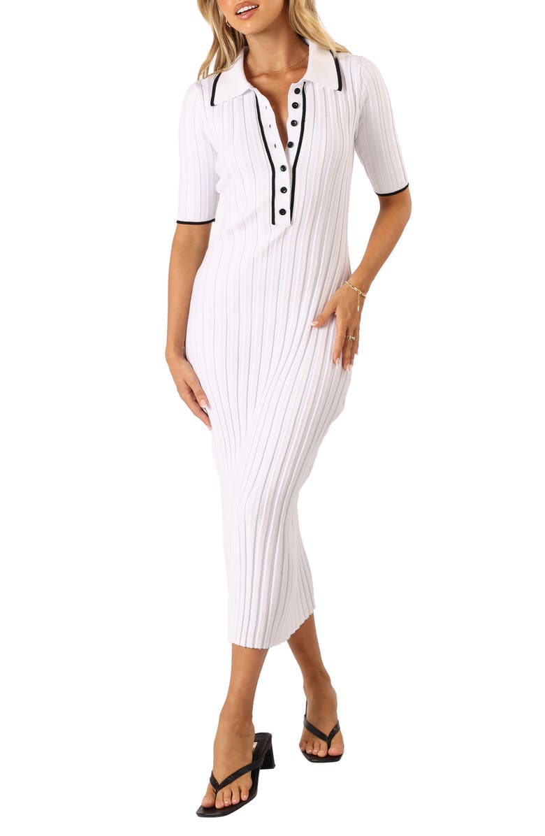 Petal & Pup Kins Ribbed Polo Sweater Dress, Main, color, White