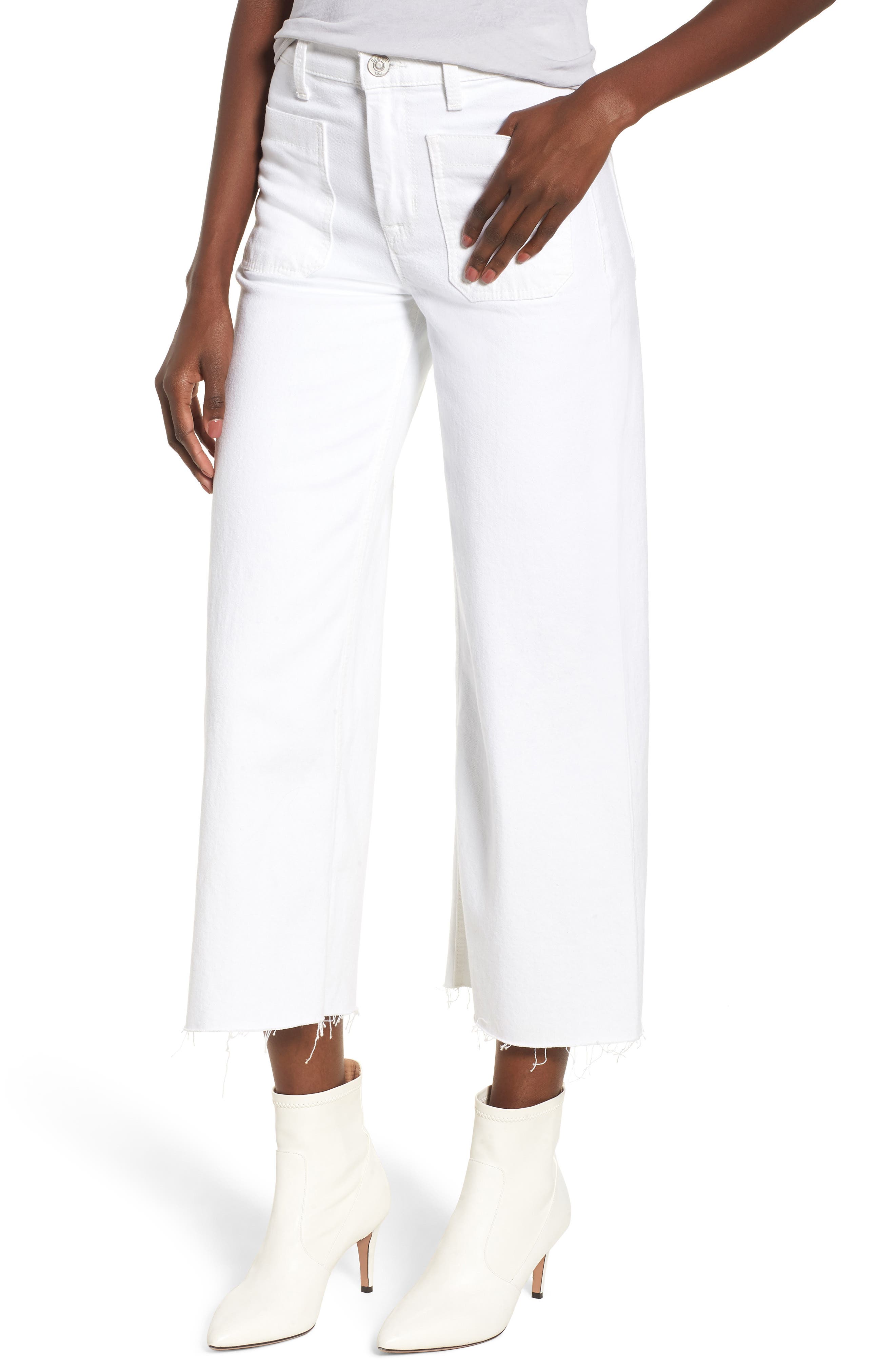 high waisted white cropped jeans