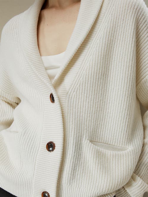 Shop Lilysilk Wool Knit Shawl Collar Cardigan In White