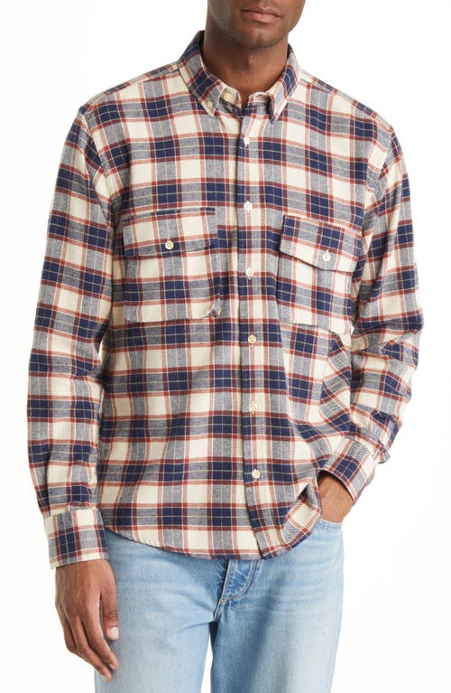 FORET Alaska Plaid Organic Cotton Flannel Button-Down Shirt in Red Check