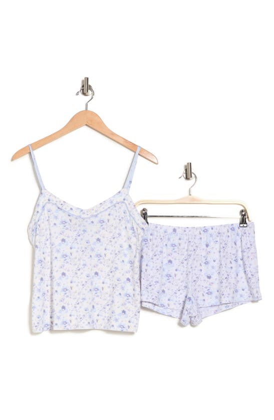 Jessica Simpson Tie Back Camisole & Shorts Pajama Set In Gardenia W/ Halogen Blue