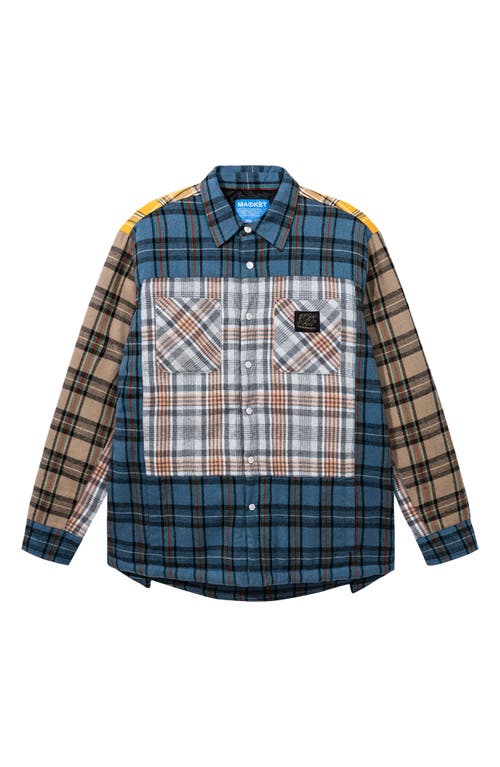 MARKET Thrift Flannel Snap-Up Shirt in Blue Multi at Nordstrom, Size Medium