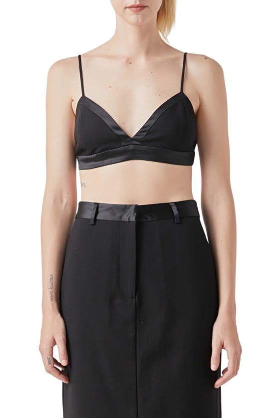 Shop Grey Lab Satin Trim Bra Top In Black