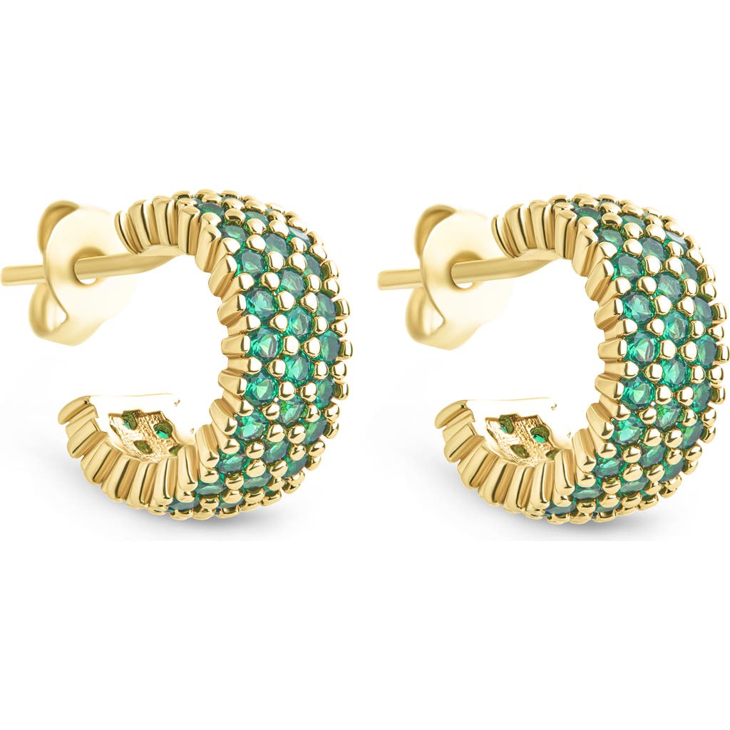 Sterling Forever Elora Pavé Cubic Zirconia Huggie Hoop Earrings In Gold/green