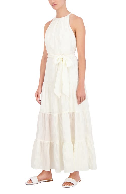 Shop Bcbg New York Tiered Gauze Maxi Dress In Blanc