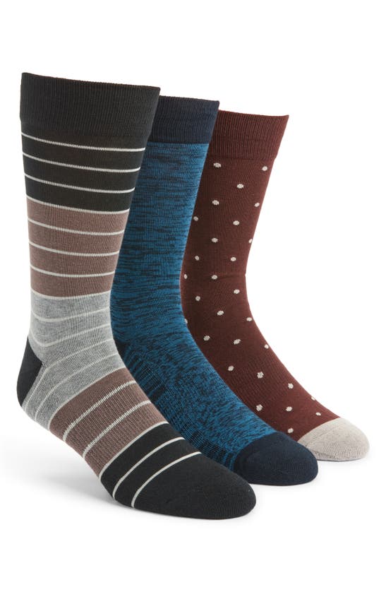 Nordstrom Rack Cushioned Patterned Crew Socks In Brown- Blue Stripe Multi