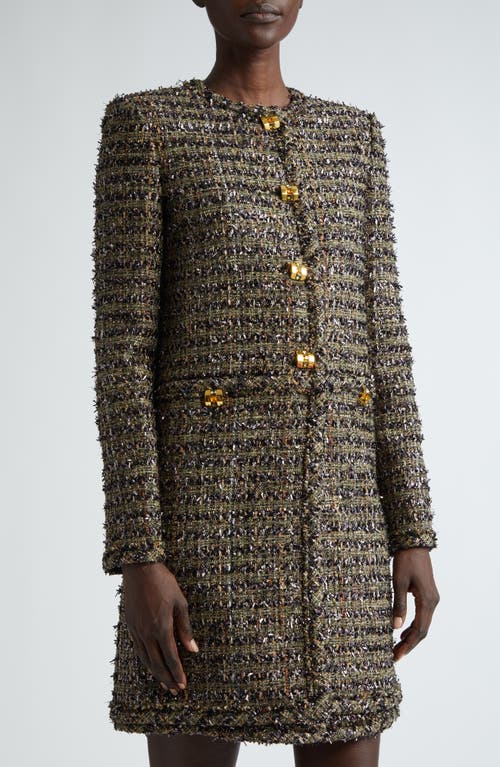 St John Eyelash Tweed Long Jacket In Cypress Multi