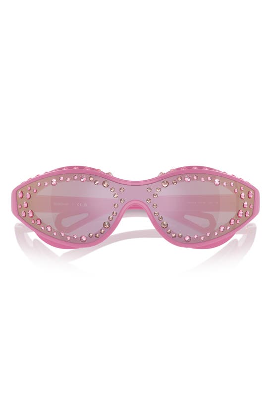 Shop Swarovski 42mm Wraparound Sunglasses With Strap In Pink