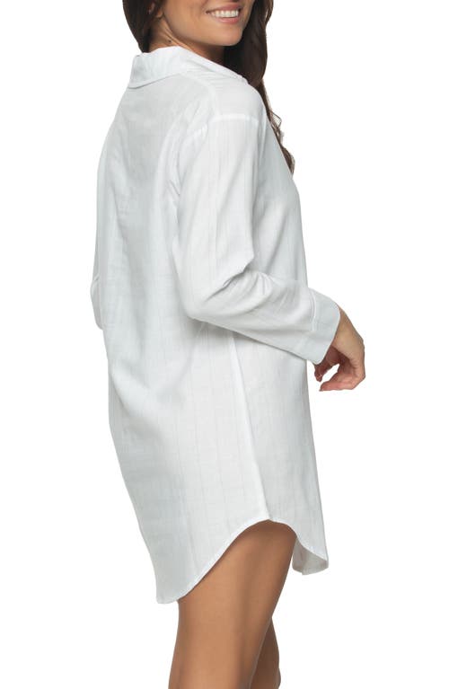 Felina Mirielle Sleep Shirt In White Grey Stripe