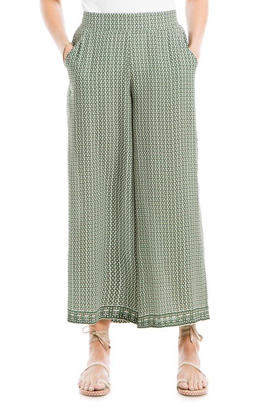 Max Studio Crepe Wide Leg Pants In Olive/ Cream Dolly Chains