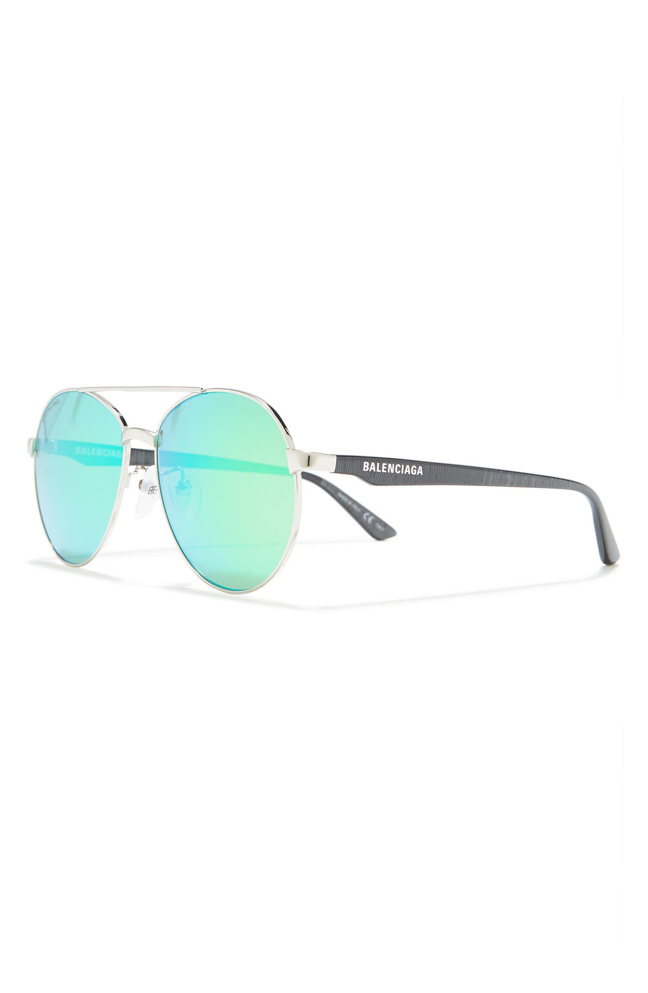 Balenciaga 59mm Core Aviator Sunglasses In Silver Grey Green