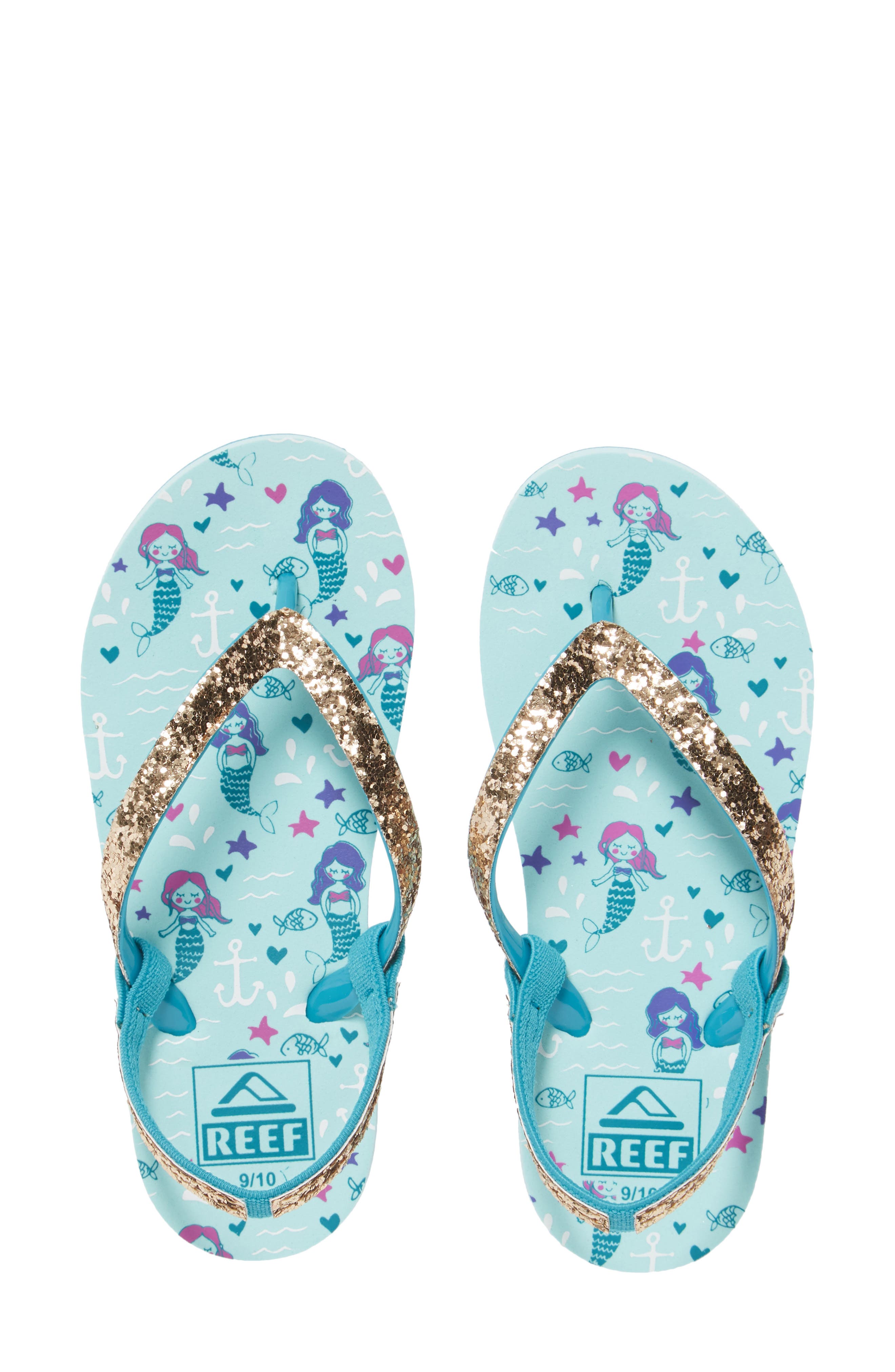 Reef Big Girl's 4/5 Stargazer Flip Flops Sandals Pink Mermaid Sparkles Glitter