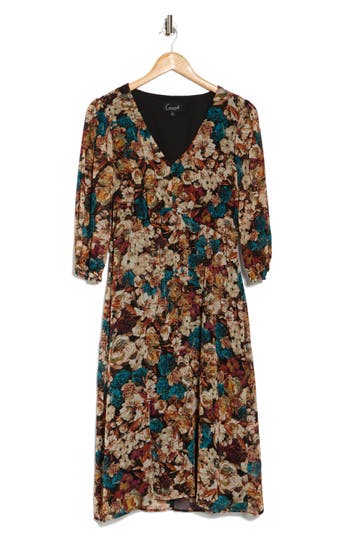 Connected Apparel Floral Empire Waist Midi Dress In Mallard