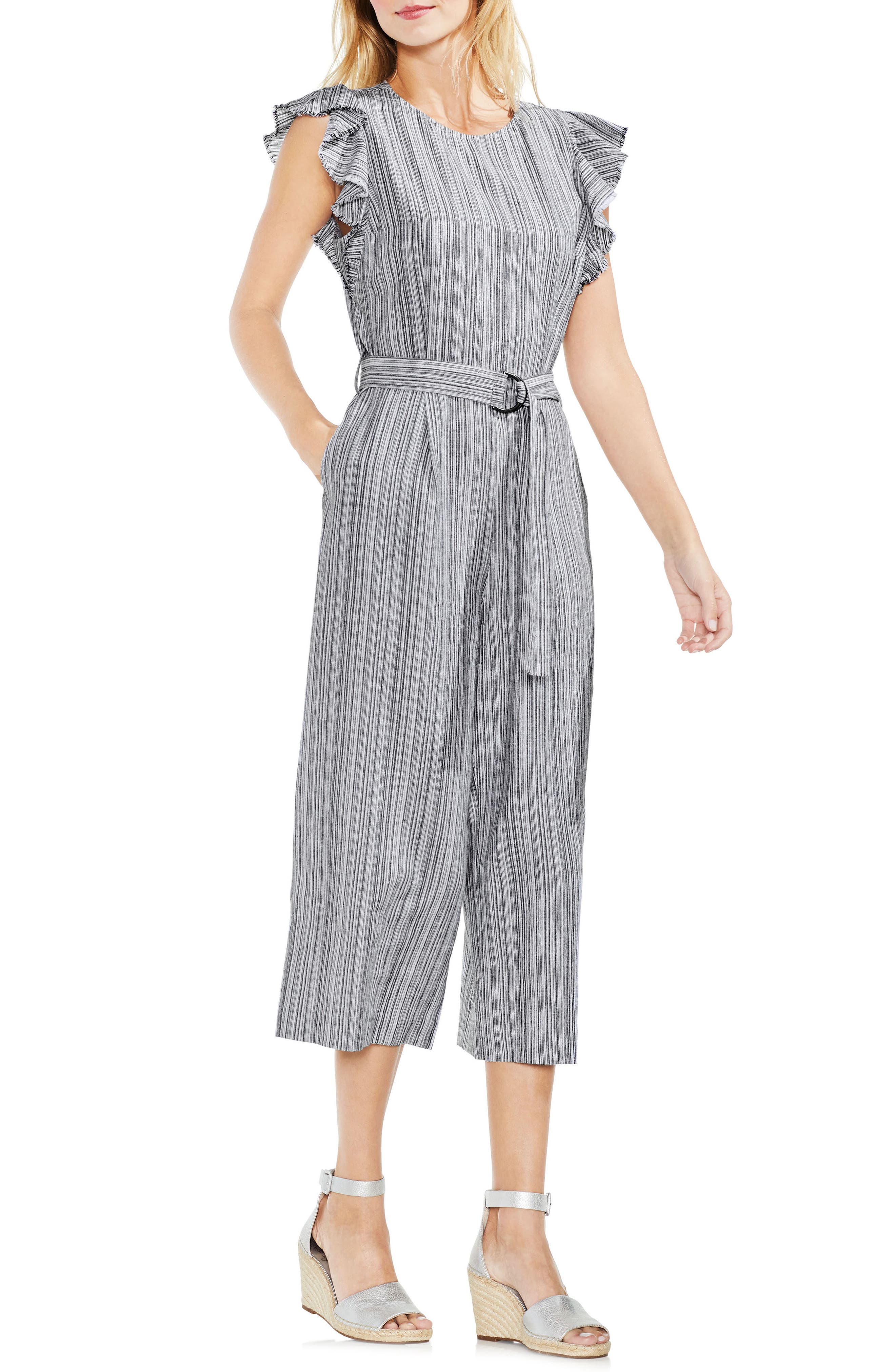 vince camuto ruffle jumpsuit