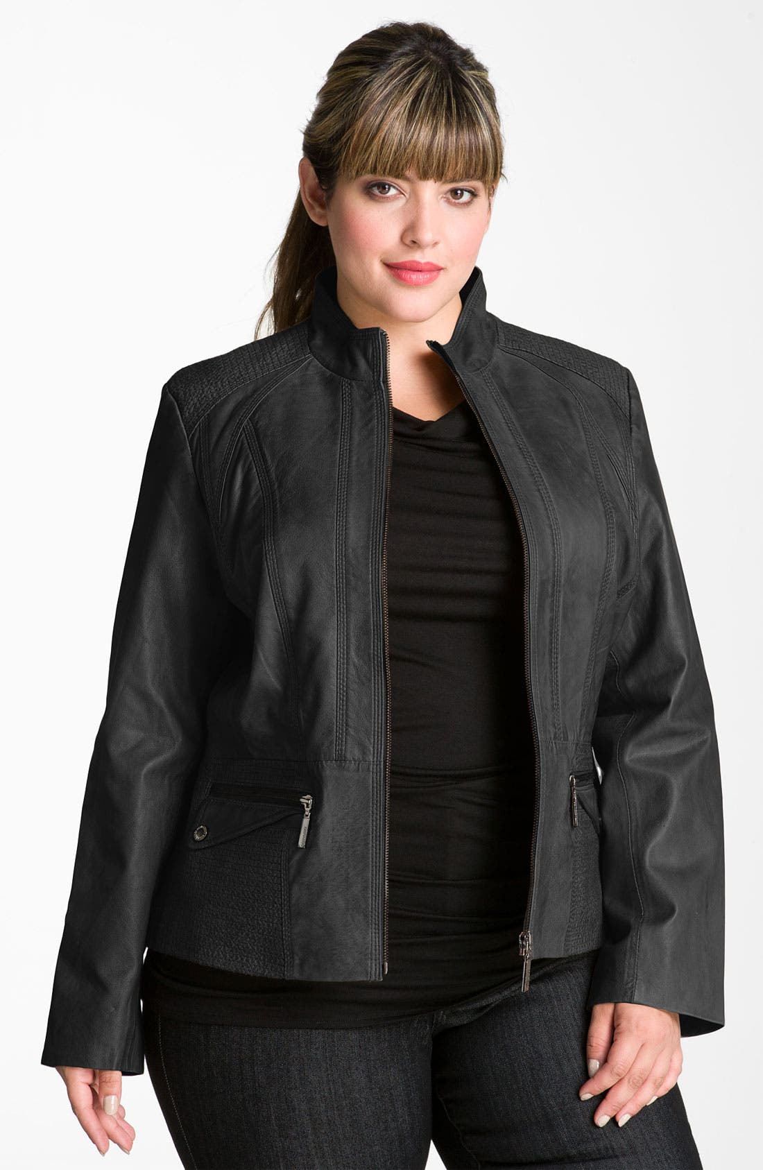 Bernardo Topstitch Leather Scuba Jacket (Plus) Nordstrom
