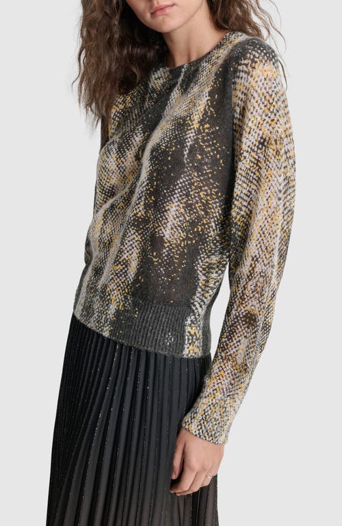 Shop Dkny Mixed Print Mohair Brushed Blend Sweater In Black/ivory/goldenrod