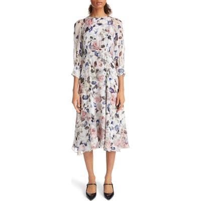 Erdem Floral Print Silk Voile Midi Dress, US / 12 UK - Pink