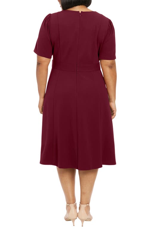 London Times Short Sleeve Fit & Flare Midi Dress In Arresting Burgundy