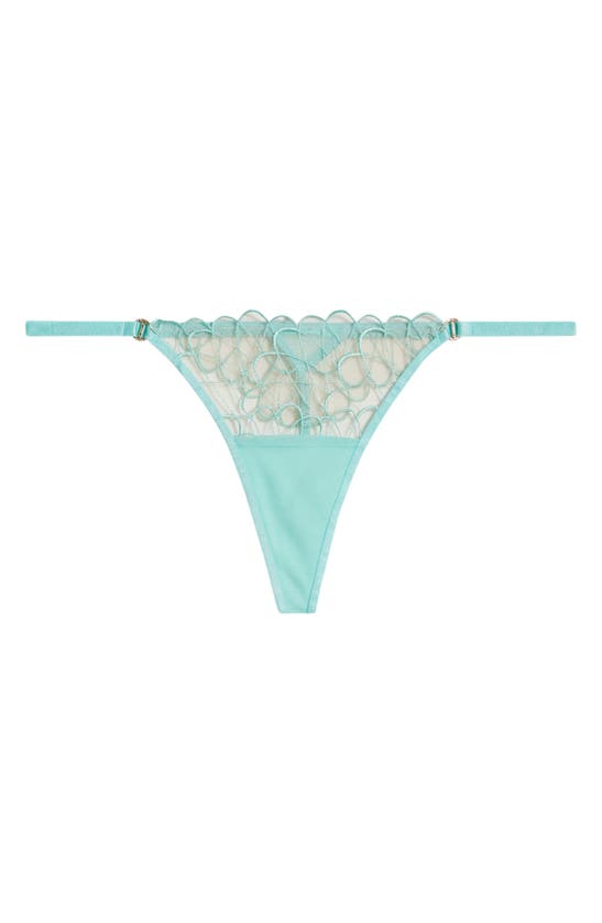 Shop Bluebella Rosetta Embroidered Mesh Thong In Mint/sheer
