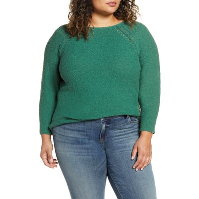 Plus Size Caslon Boucle Bateau Neck Sweater, Green