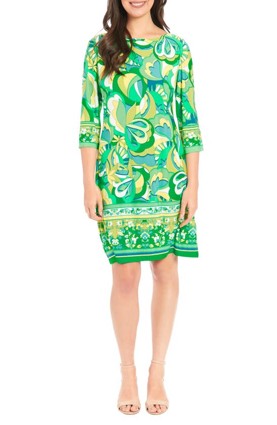 London Times Printed Jersey Shift Dress In Lime Multi