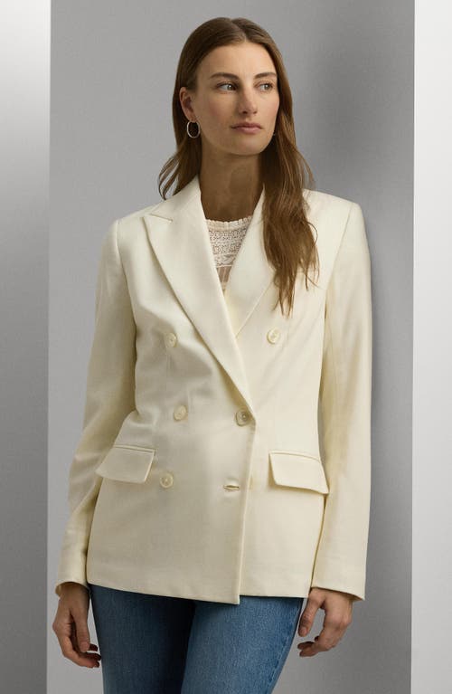 Shop Lauren Ralph Lauren Double Breasted Stretch Wool Crepe Blazer In Mascarpone Cream