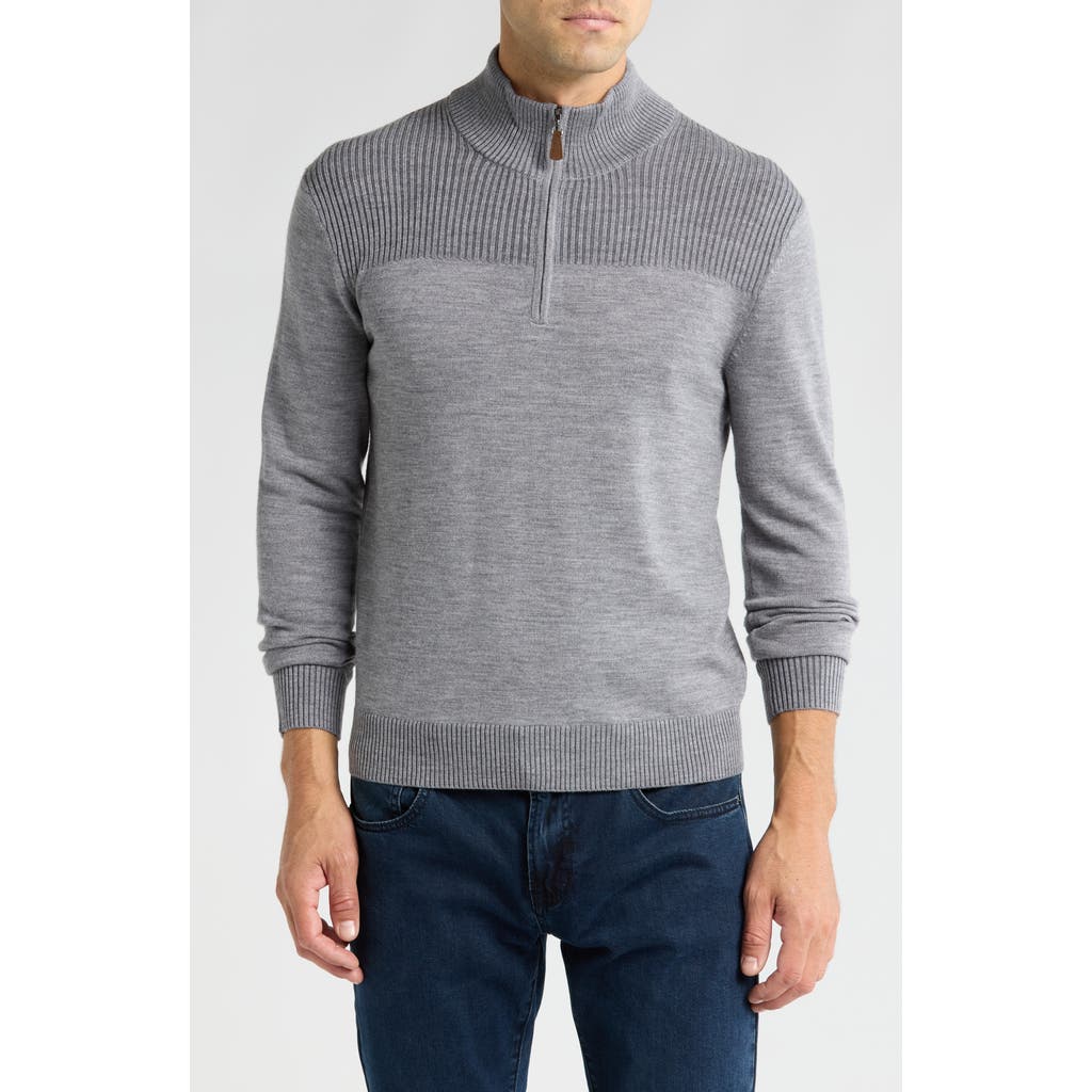 Bruno Magli Merino Wool Plaited Quarter Zip Pullover In Grey Charcoal