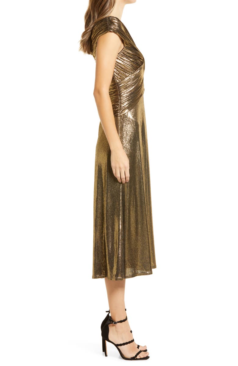 Cap Sleeve Metallic Jersey Midi Dress