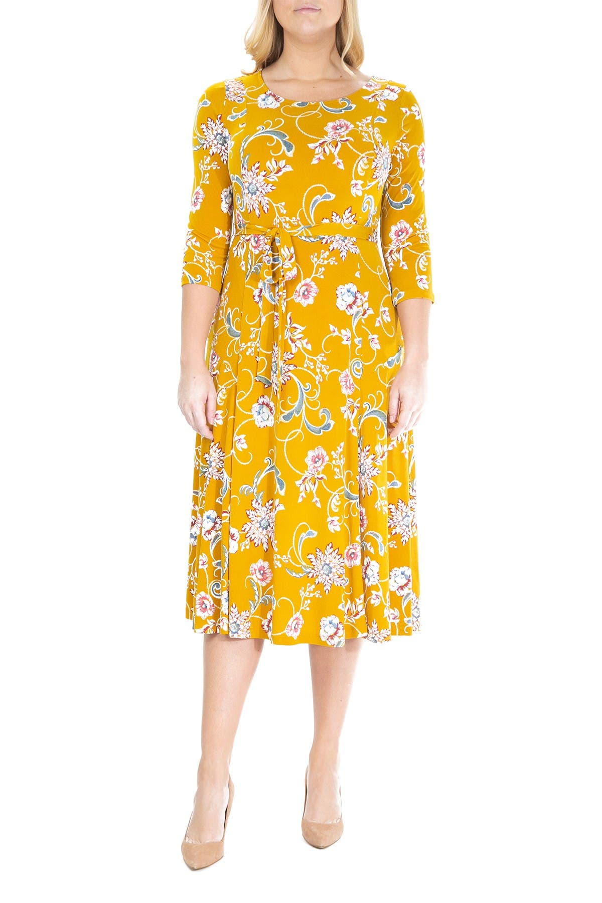Nina Leonard Floral Scoop Neck Midi Dress Nordstrom Rack