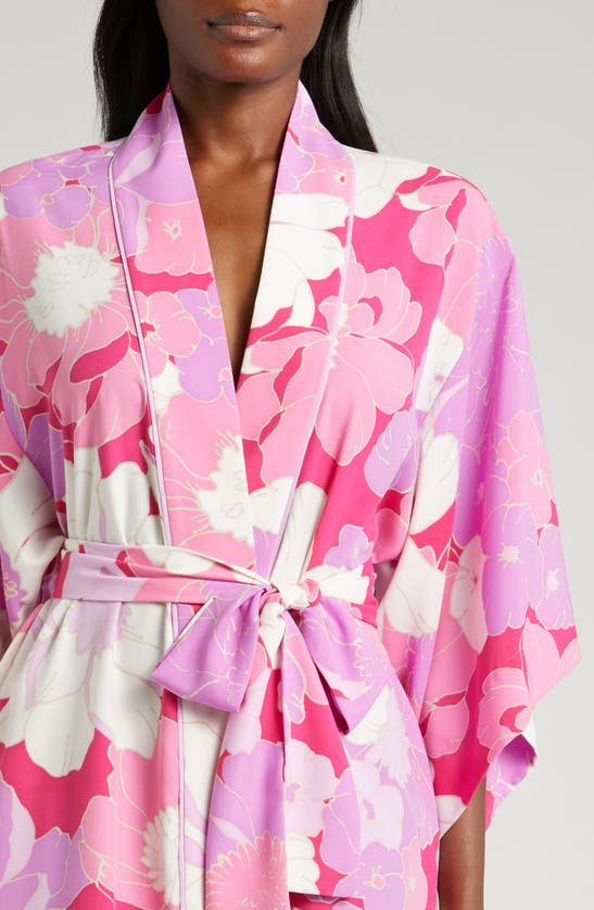 Shop Natori Croisette Floral Matte Satin Robe In Pink