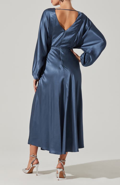 Shop Astr The Label Kimiko Long Sleeve Faux Wrap Dress In Slate Blue