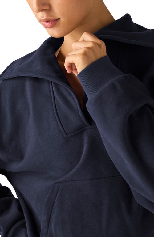 Shop Beyond Yoga Street Smart Johnny Collar Fleece Sweatshirt In After Dark Navy