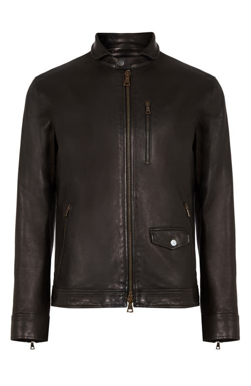 John Varvatos York Slim Fit Leather Jacket in Black