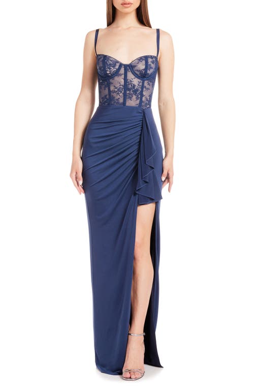 Willow Floral Lace & Jersey Gown in Deep Sea