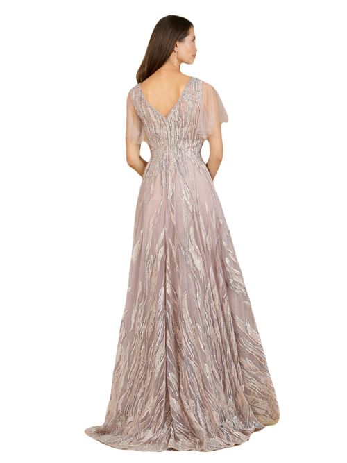 Lara New York Cape Sleeve V-neck Gown In Dustyrose