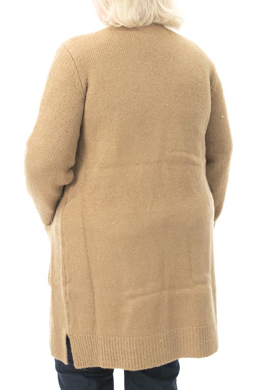 Shop Nina Leonard Novelty Long Sleeve Cardigan In Tan/bronze