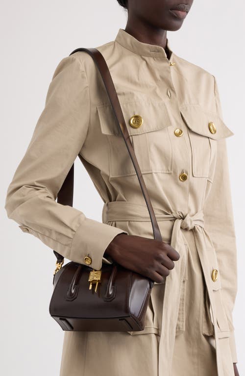 Shop Givenchy Toy Antigona Lock Leather Satchel In Ebony Brown