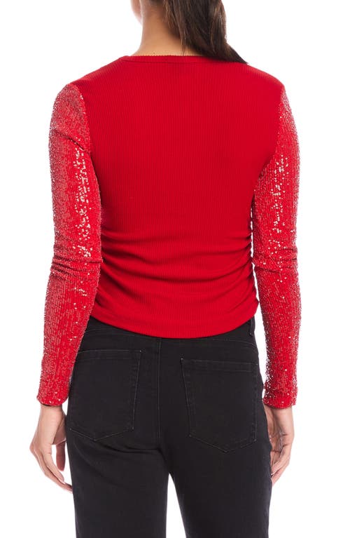 Fifteen Twenty Cady Contrast Long Sleeve Sequin Top In Red In Red