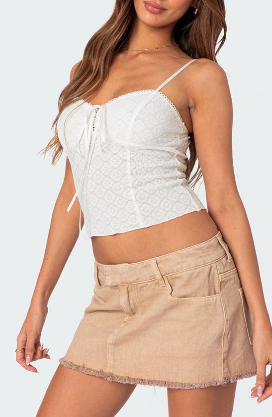Shop Edikted Textured Tie Front Lace Camisole In White