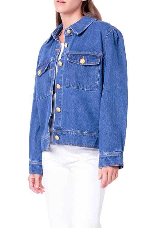 Shop English Factory Brass Button Denim Trucker Jacket In Blue