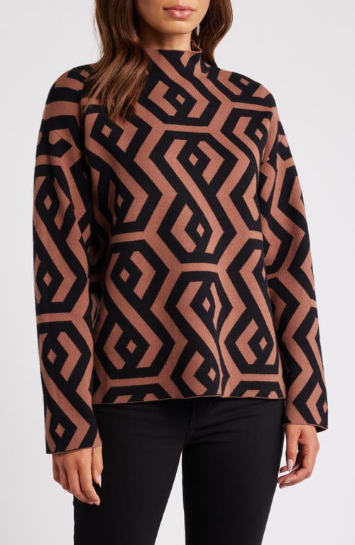 Shop Zoe And Claire Funnel Neck Jacquard Sweater In Brown