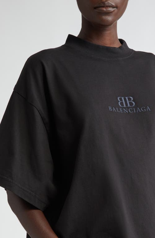 Shop Balenciaga Logo Embroidered Shredded Cotton T-shirt In 1000 Black