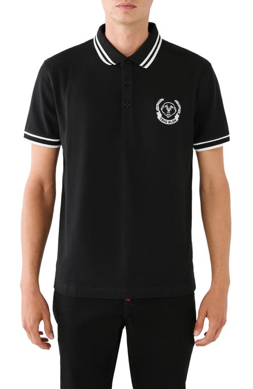 Laurel Buddha Face Cotton Polo in Jet Black