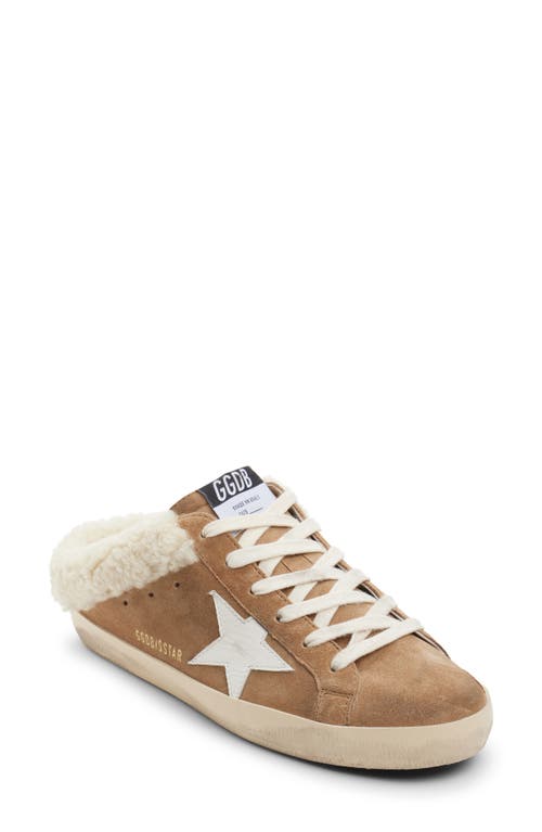 Super-Star Sabot Genuine Shearling Lined Mule Sneaker in Brown/White