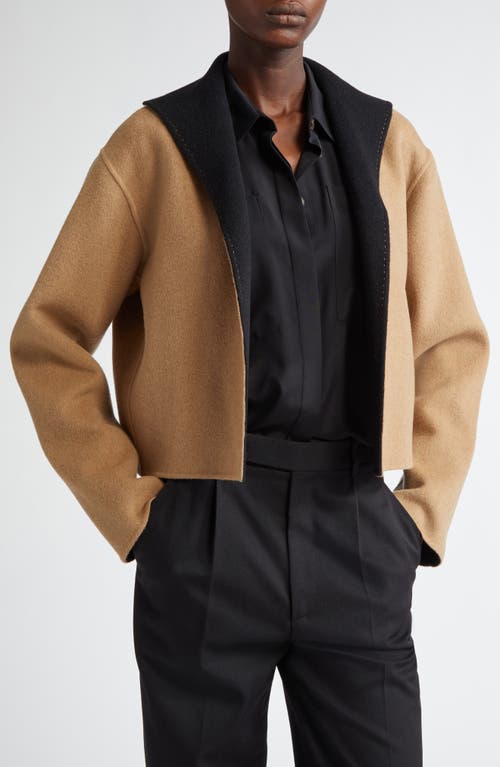 Shop Lafayette 148 New York Double Face Wool & Cashmere Reversible Crop Jacket In Camel/black