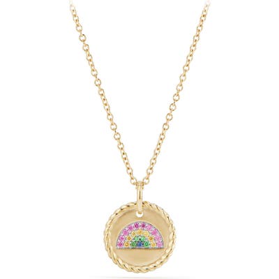 David Yurman Cable Collectibles Rainbow Necklace With Pink & Yellow Sapphires & Tsavorite In 18K Gold
